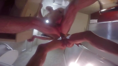 Ebony shemale is fucked in her black cock in the shower