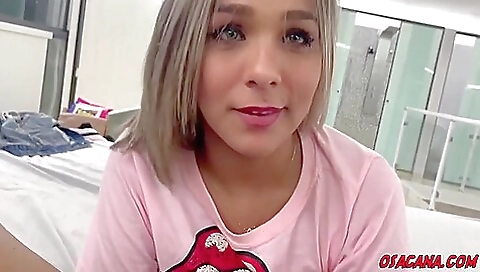 Blonde shemale gets her pussy and big cock rammed in a threesome