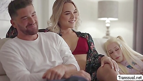 Blonde stepsis plays with her stepsister's big cock