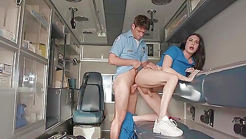 Brunette nurse with a tattooed body gets her ass railed