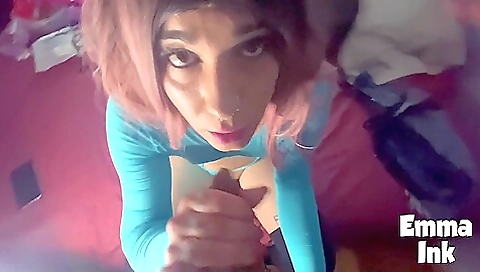 Red head with a tattooed ass sucks and gets a milk in her mouth