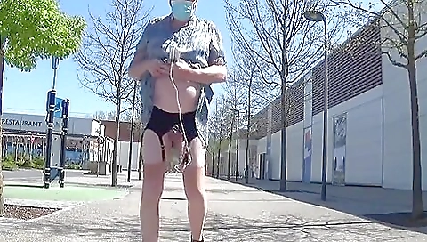 Mature woman wearing stockings outside of the house