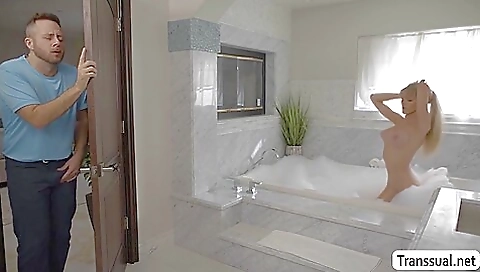 Gorgeous blonde is feeling his huge cock in her ass