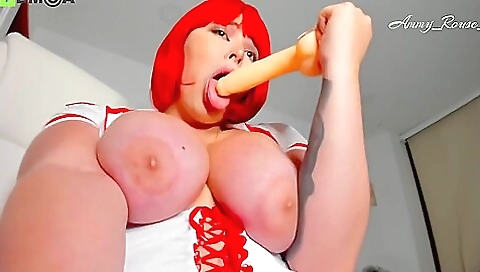 Big tits redhead nurse takes it on while she has a solo video