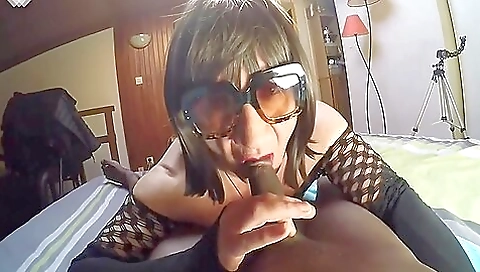 Blonde ebony milf sucking cock in her bedroom pov video